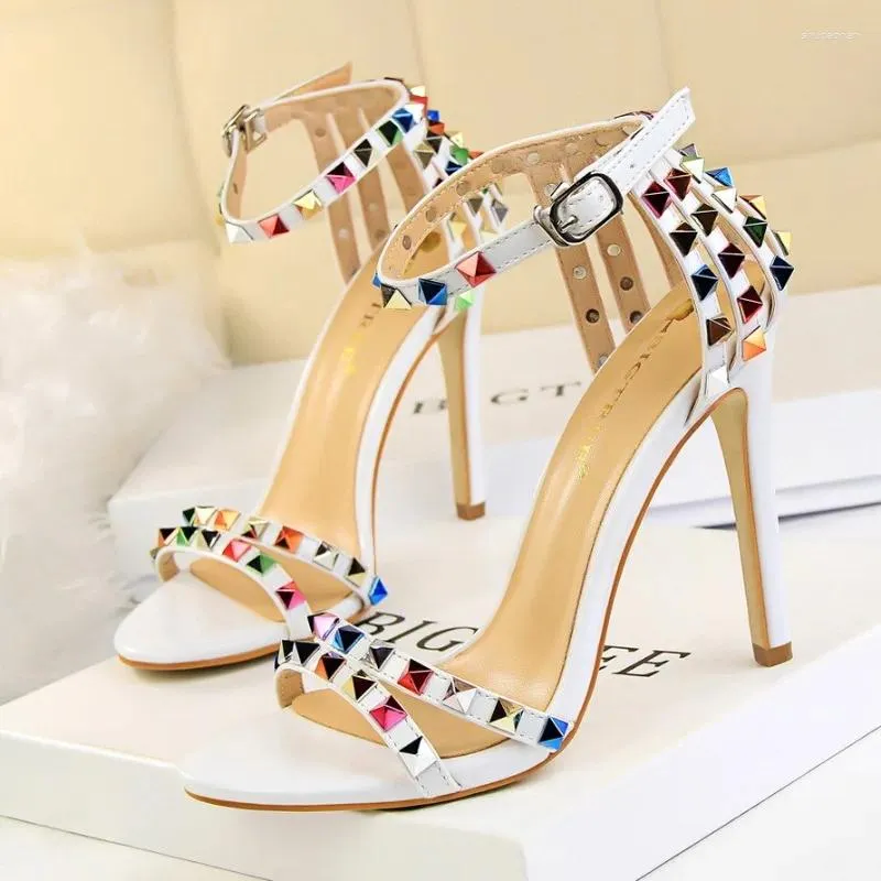 Dress Shoes Summer High Heels Valentine Sexy Sandals Mary Jane Luxury Colorful Rivet Open Toe