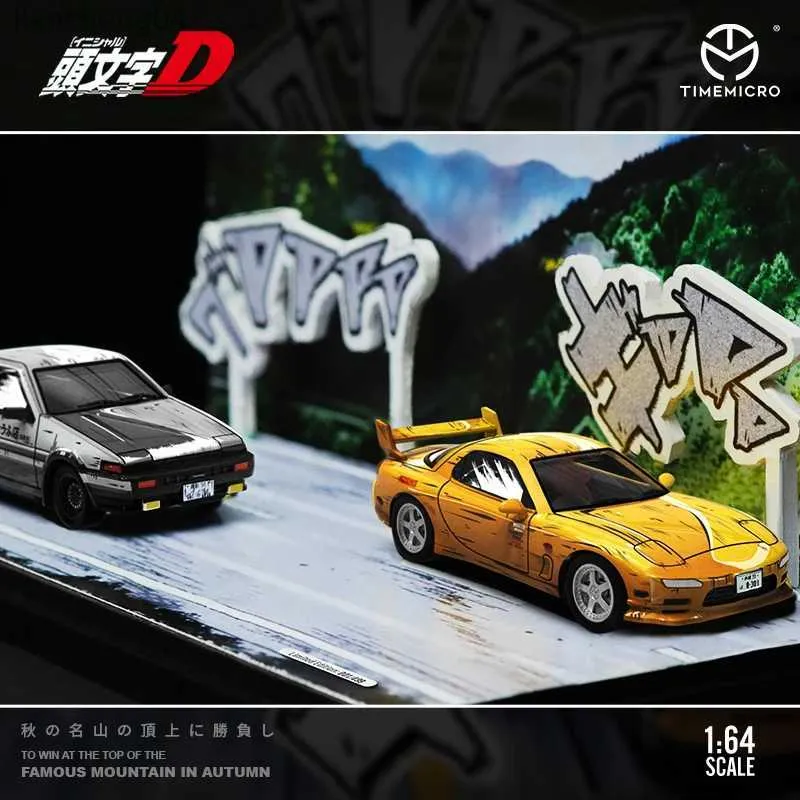 Литая модель автомобиля TIME MICRO 1 64 Initial D, мультяшная живопись AE86 Mazda RX-7, литая под давлением модель автомобиля