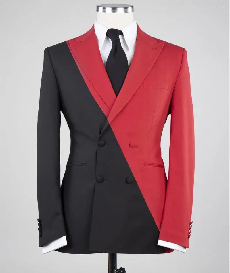 Costumes pour hommes Design contrasté pour hommes mariage marié robe de bal double boutonnage blazer ensembles costume homme vêtements d'affaires 2 pièces