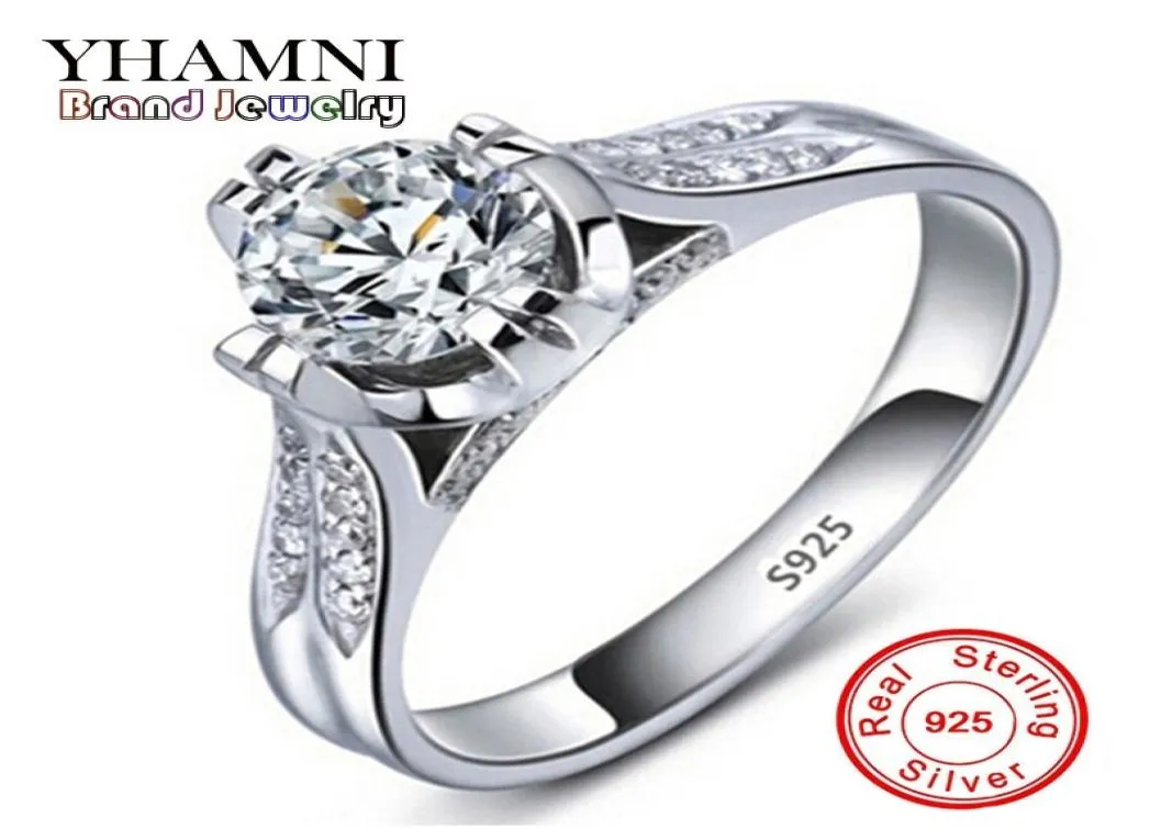 YHAMNI Lusso 100 Anelli di nozze in argento puro 925 per le donne Set Sona Anelli di fidanzamento con diamanti Accessori per gioielli R0755690442