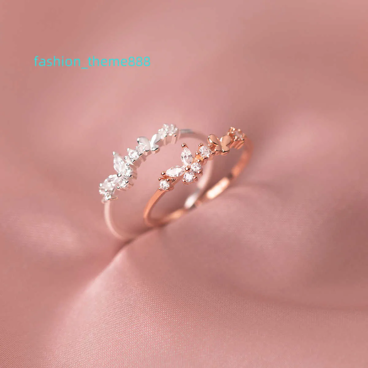 CZ Butterfly Shape Rose Gold Plated Open 925 Sterling Silver Finger Ring مجوهرات راقية للنساء الفتيات