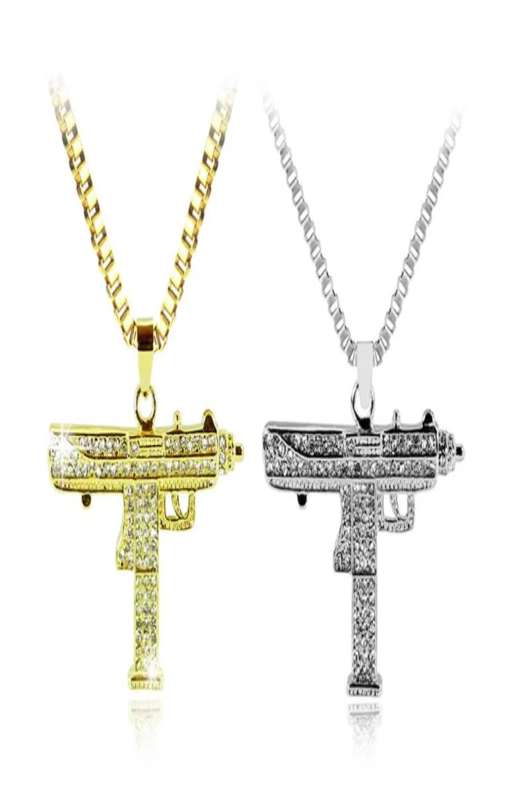 Rhinestone Uzi Gun Pendant Necklaces Long Link Chain Fashion Necklace For Unisex Hip Hop Jewelry 10pcslot8604625