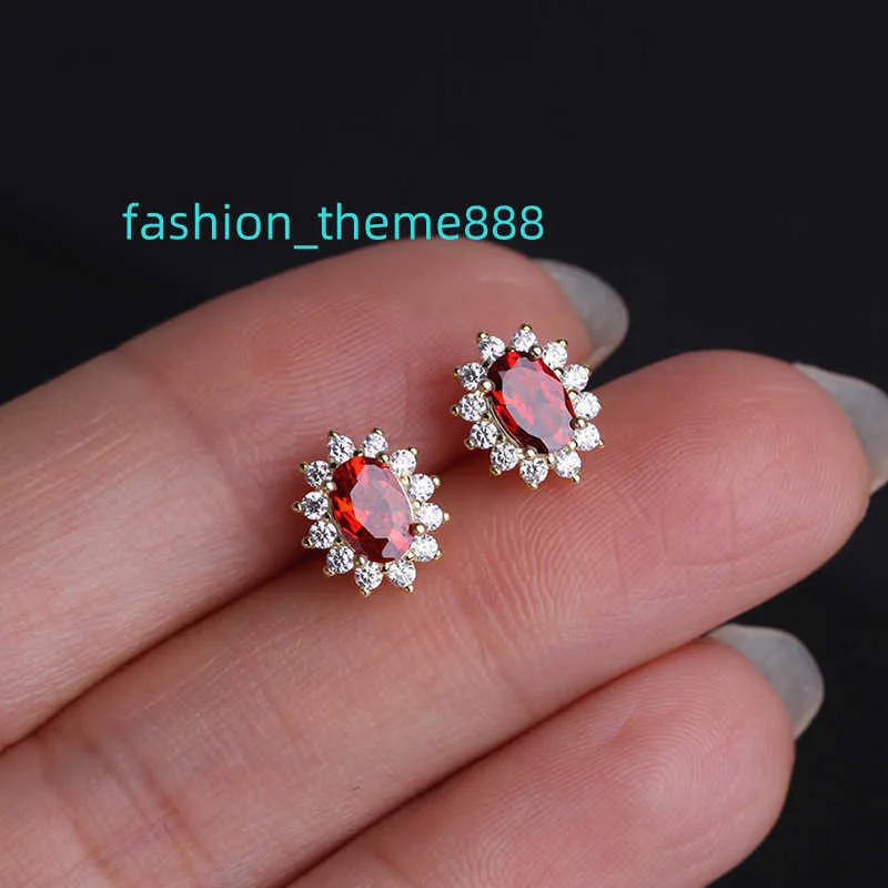 Trendy 925 Sterling Silver Natural Ruby and Diamond Classic 14k Stud Earrings for Women