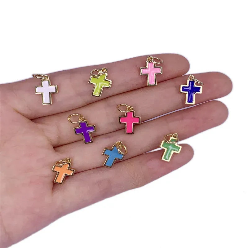 5pcs Enamel Brass Gold Plated Cross Pendant Charms 9x14mm Accessories For Making Necklace Bracelet Decorations 240222