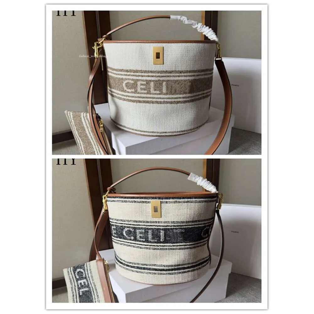 Luxury womens bag Designer Womens Woven Teen Jacquard Turnlock Canvas Leather Bucket 16 Shoulder Bag Handbag Brown 7A Best Quality