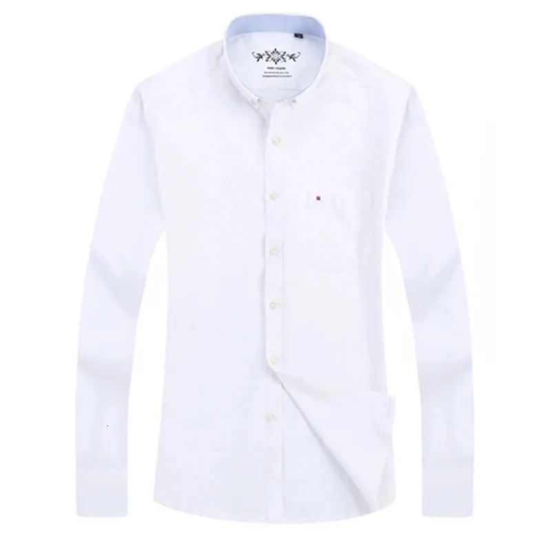 Mens Long Sleeve Solid Plain Oxford Shirt Single Patch Pocket Casual Standard Fit krage tjocka arbetsskjortor 240219