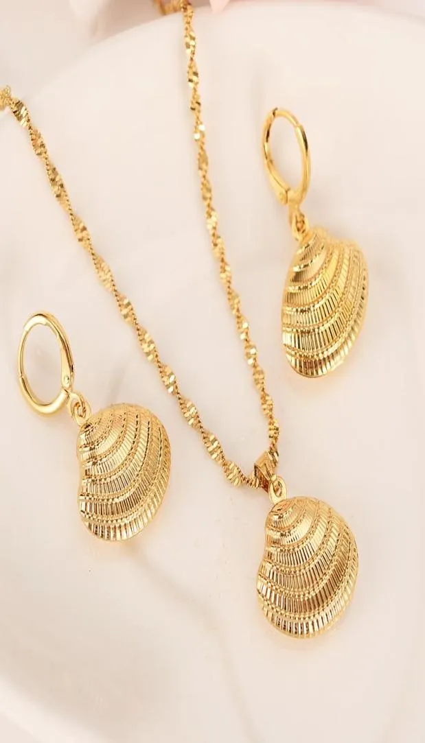 14 K gul fast fint fin guldbelagd söt skalhalsband örhängen trendiga smycken charm hänge kedja djur lyckliga smycken set7563197