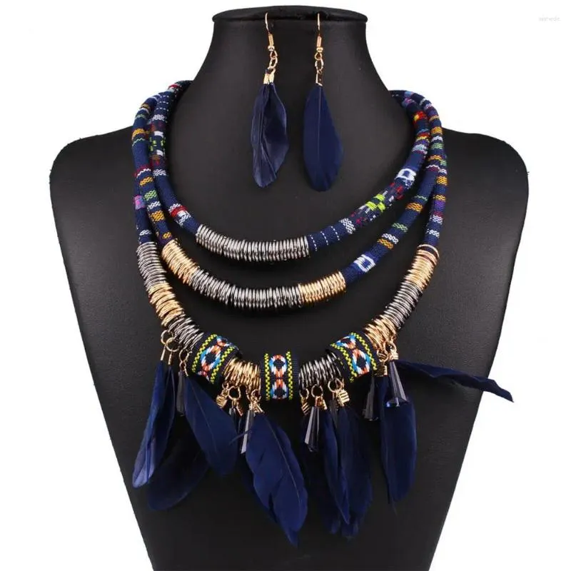 Naszyjnik Zestaw 2PCS/SET Trendy Feather Tassel stop -alloy Ethic Jewelry Bohemian do randek