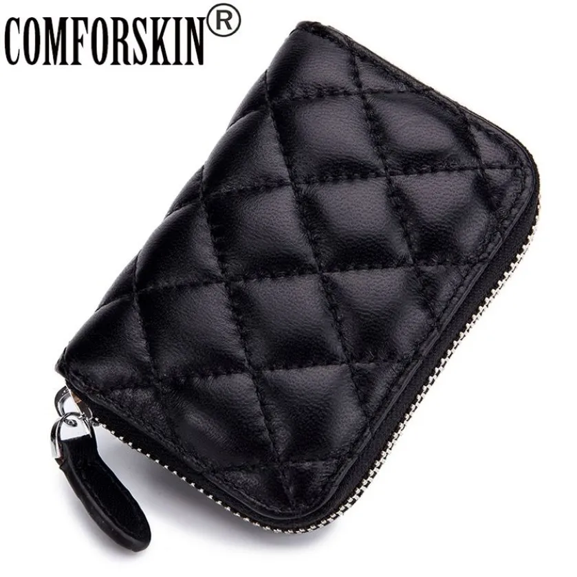 COMFORSKIN New Arrivals Sheepskin Organ Style Credit Card Holders Zipper Card Case Premium Genuine Leather Card Wallet Purses LJ20193C