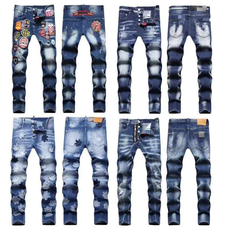 Designer jeans för män kvinnor staplade svarta jeans denim byxor lapptäcke stretch elastiska lapptäcke trender nödställda rippade cyklister smala fit motorcykel tröjor