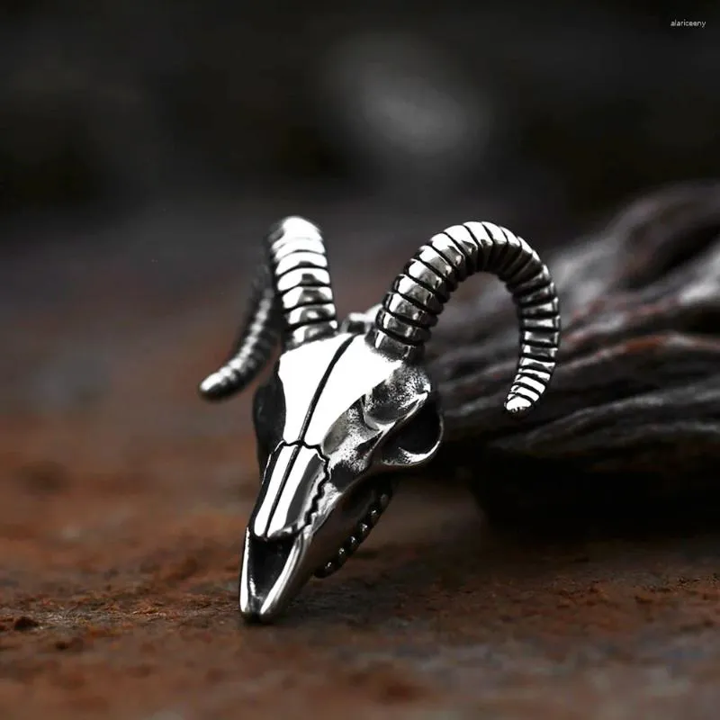 Pendant Necklaces Fashion Gothic Goat Skull Stainless Steel Unique Satan Necklace For Men Punk Animal Amulet Jewelry Gift Drop
