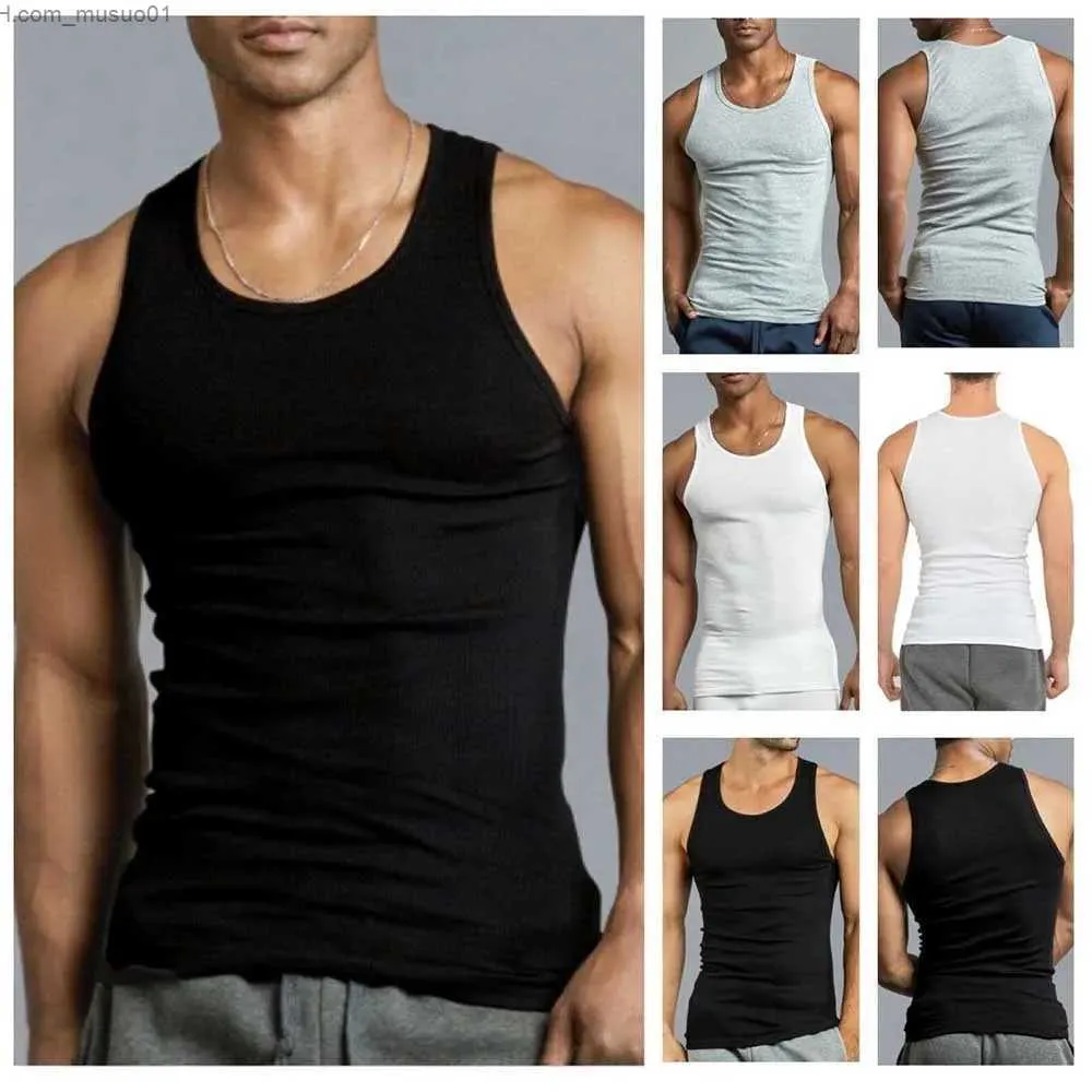 Men's Tank Tops Men Tank Tops Undershirt Gym Workout Stringer Fitness T-Shirt Beater Undershirt Mens Sleeveless Gyms Vests Cotton SingletsL2402