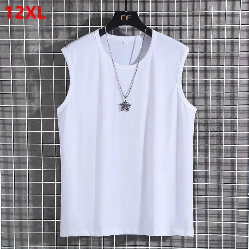 Verano para hombre deportes algodón sin mangas camiseta cuello redondo deportes sueltos camisetas sin mangas singlete hombres 8XL 9XL 10XL 12XL 240220