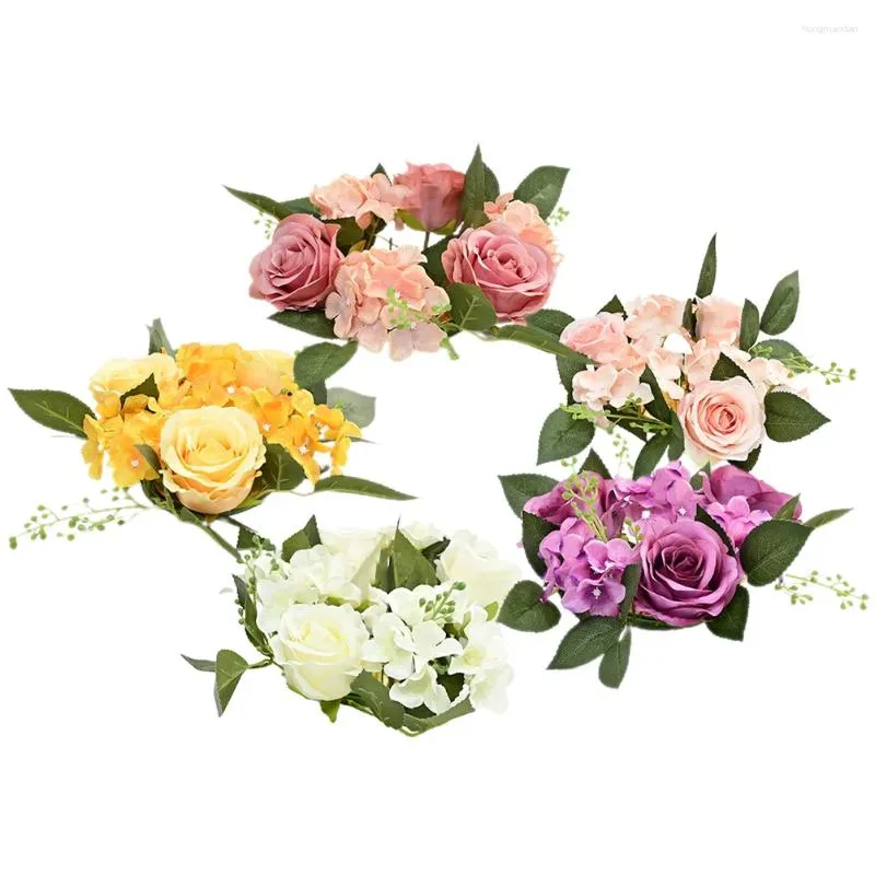 Guirlande de fleurs décoratives, 5 pièces, chandelier artificiel, ornement de Table, anneaux de saint-valentin, couronnes de fleurs d'hiver