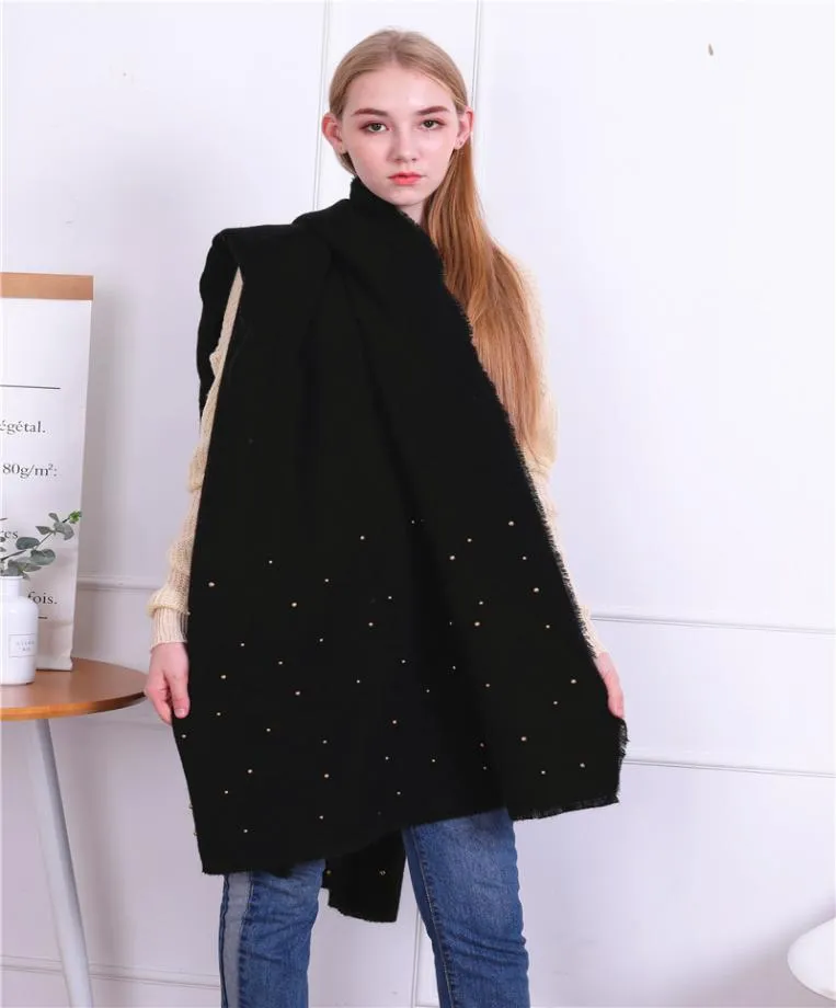 POBING Nuova Elegante Sciarpa di Perle Oro Scialli Decorati Donna Poncho Invernale Solido Finto Cashmere Cachecol Stola Sciarpe per Le Donne Ladi5607920