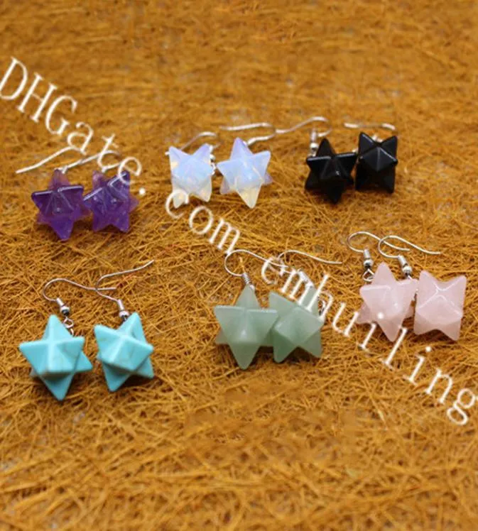 10 Pairs Natural Semi Precious Stone Healing Crystal Chakra Merkaba Star Earrings for Women Sacred Geometry Star Tetrahedron Jewis9783150