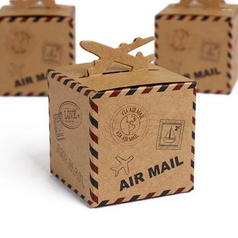 Gift Wrap Aircraft Stamp Design Wedding Vintage Candy Box Chocolate Packaging Kraft Favors and Gifts Bag Party Supplies