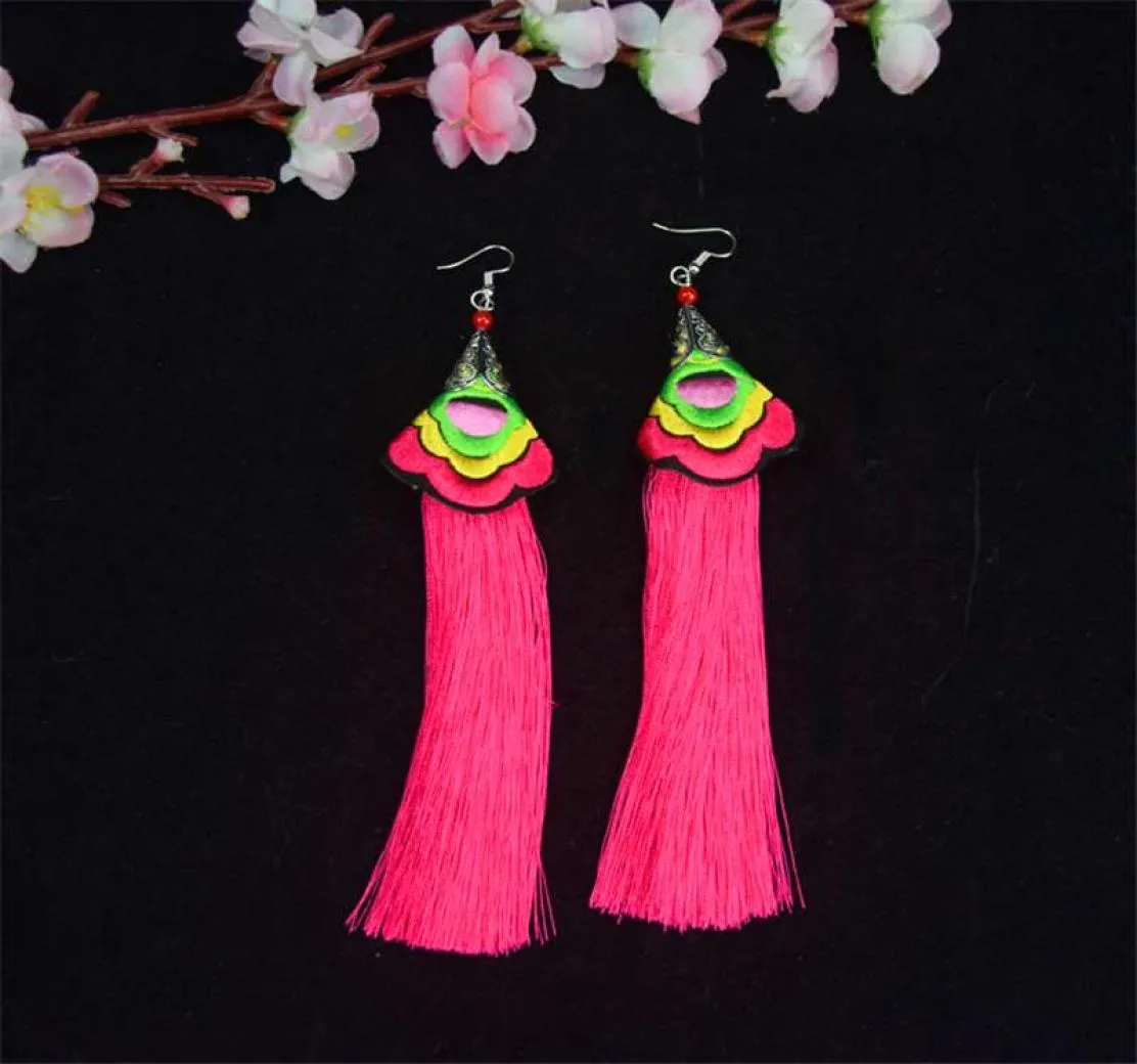 selling Chinese style embroidery earrings ladies tassel embroidery long stage performance tassel earrings whole7264003