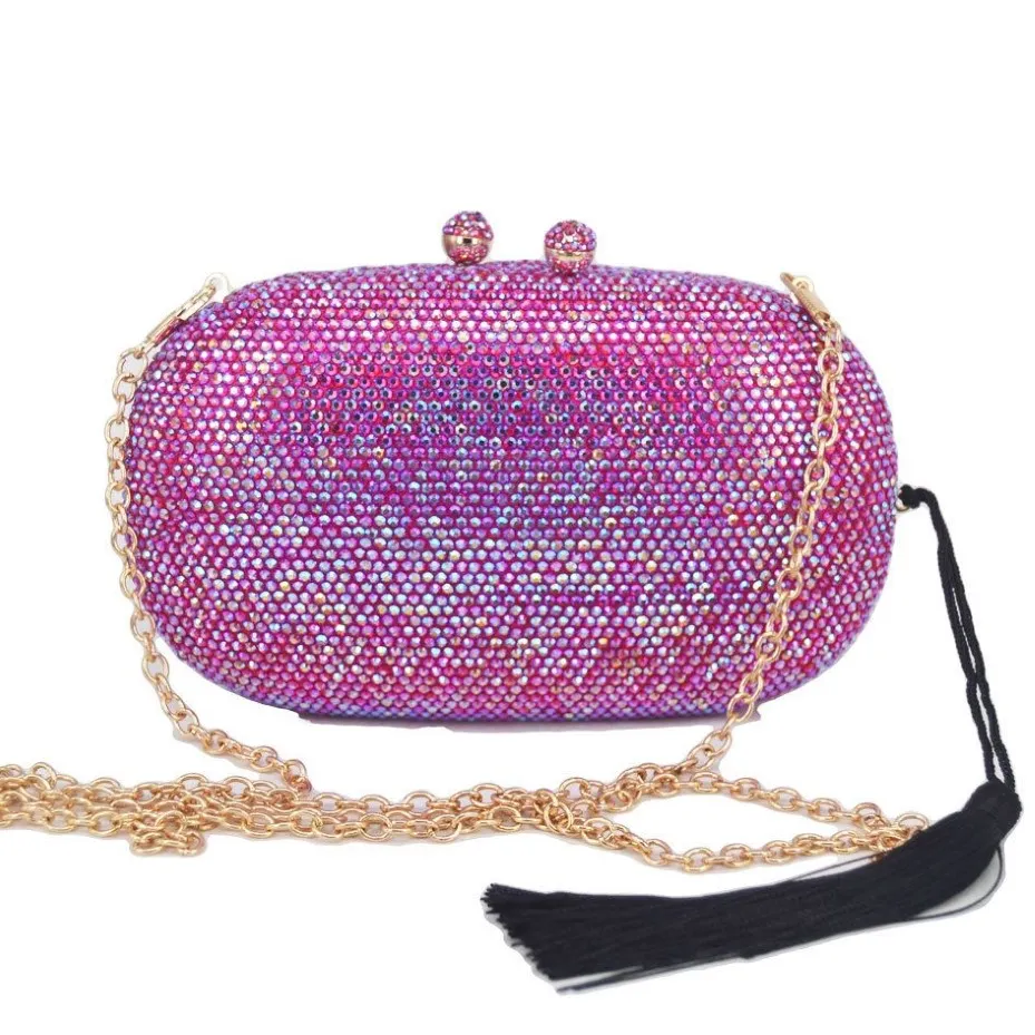 Pochette en cristal avec pompons à la mode, sac à main de fête en or Rose, argent, sacs de mariée de mariage AB Rose fuchsia, sac de soirée Q1116222K