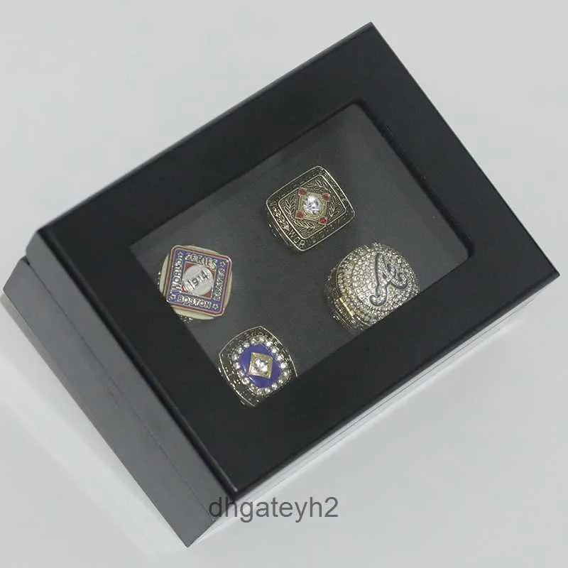Кольца FR6W 1914 1957 1995 2021 Набор колец чемпионата по бейсболу Atlanta Warriors из 4 чисто черных деревянных коробок Gm5p
