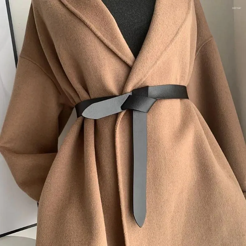 Ceintures réglables simples pull noir manteau robe ceinture nouée sangle de taille sans poinçonnage ceinture en cuir PU