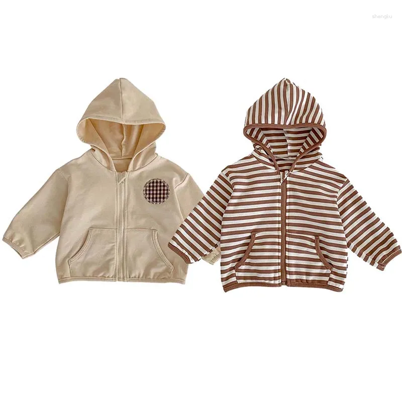 Ceketler Bebek Hooded Ceket Erkekler Bahar Sonbahar Bebek Kıyafetleri Çizgi Kız Pamuklu Toddler Dış Giyim Kore Cardigan 0-3 yıl