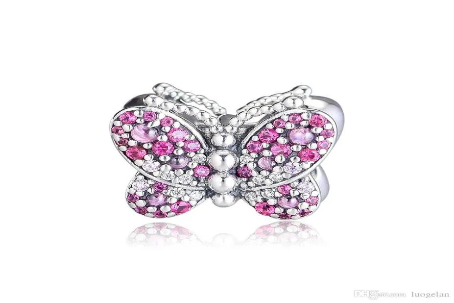 2019 Spring 925 Sterling Srebrna biżuteria olśniewająca Rose Butterfly Charm Beads pasuje do bransoletek naszyjnika dla kobiet Making 2217182