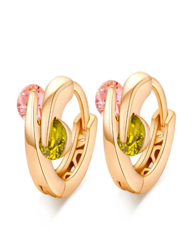 Boucles d'oreilles allergiques en plaqué or jaune 18 carats, cerceaux colorés en CZ pour enfants, filles et femmes, joli cadeau 1562914