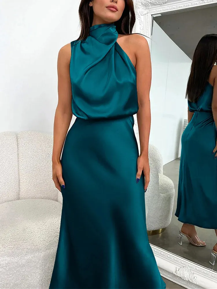 Summer HighEnd Silk Satin Sleeveless Long Dress Women Fashion Elegant Celebrity Dresses Evening Party Clothes Ladies 240219