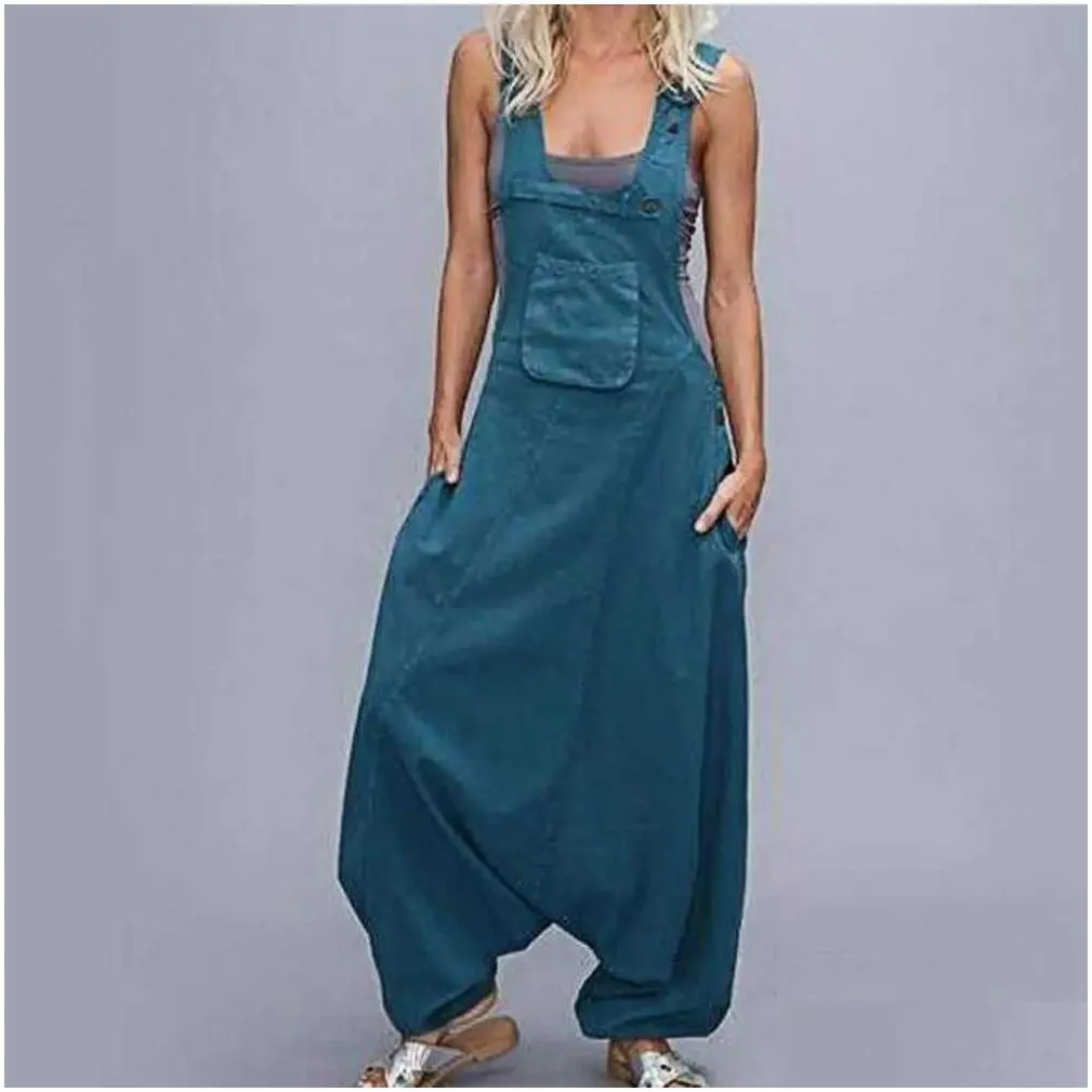 womens two piece pants women summer loose thin jumpsuits harem pants wide leg pants sleeveless pockets bib jumpsuit siamese trousers large size s-5xl