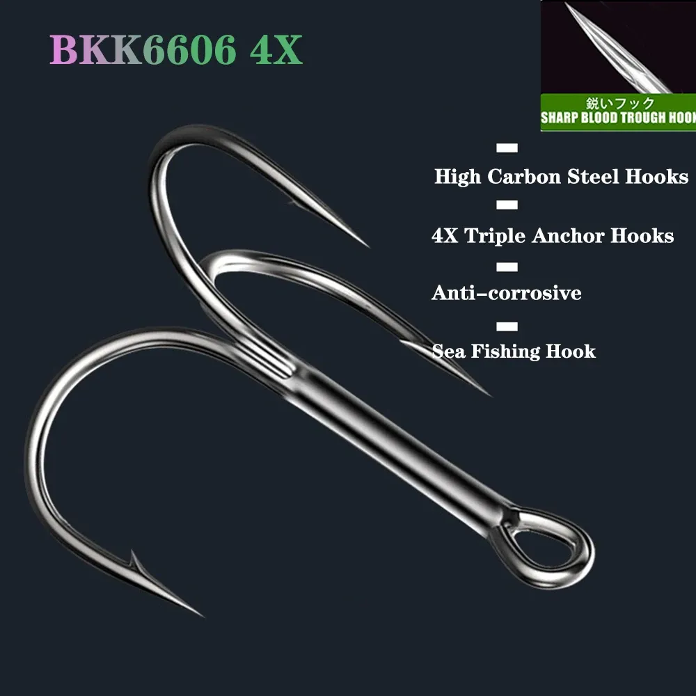 Fishhooks 20pcs BKK6606 4x Triple Anchor Hooks 2 # 4 # 6 # Anticorrosif Treble Fishhooks High Carbon Steel Saltwater Jigging Sea Fishing Hook