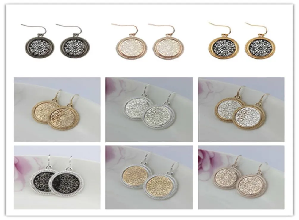 Cadeau de Noël Boutique Filigrane Boucles d'oreilles géométriques rondes Boucles d'oreilles en filigrane bicolore pour femmes Déclaration de motif en filigrane de mode 9911924