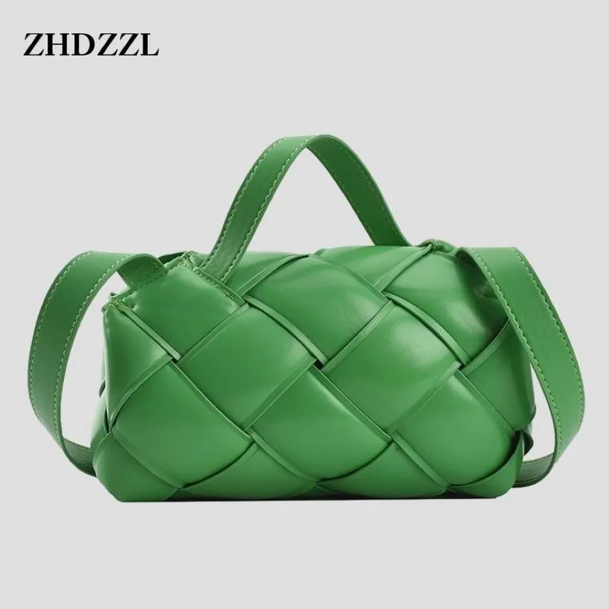 Shoulder Bags Fashion Designer Square Woven Leather Handbag 2021 Ladies Green Crossbody Bag Korean Style Casual Dating Trendy247j