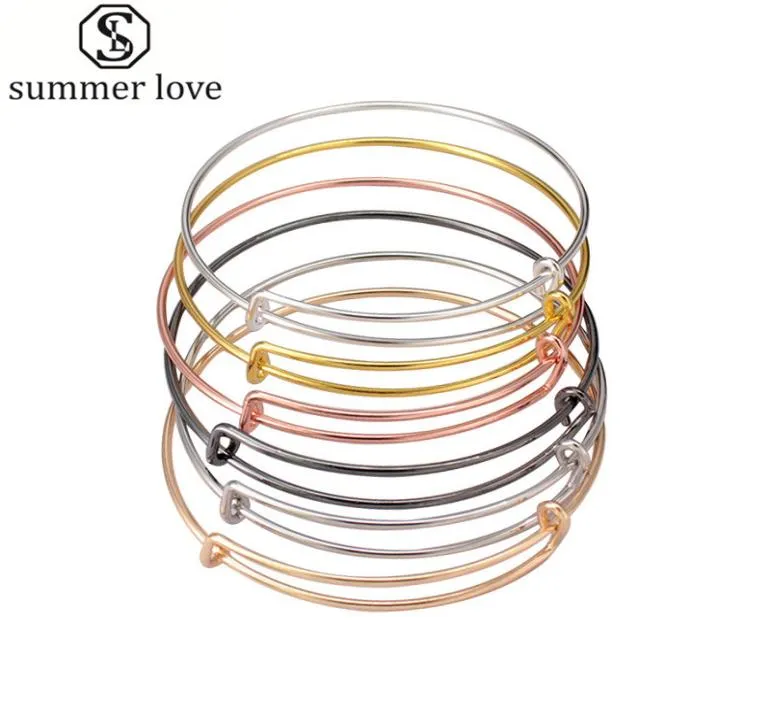 50pcs lot silver gold color charm bangle expandable bracelet adjustable black bangle for women diy jewelry making1612676