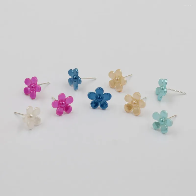 Stud Earrings 5Pair Handmade Flower Charm Girl Women Ear With Stopper 5 Candy Color Female Jewelry Festival Party Christmas Gift