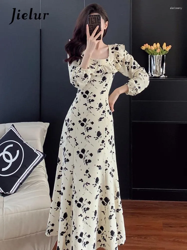 Casual Kleider Jielur Herbst Französisch Floral Frauen Kleid Süße Damen Elegante Party Frau Schlank Oansatz Lange Ärmeln Chic Weibliche