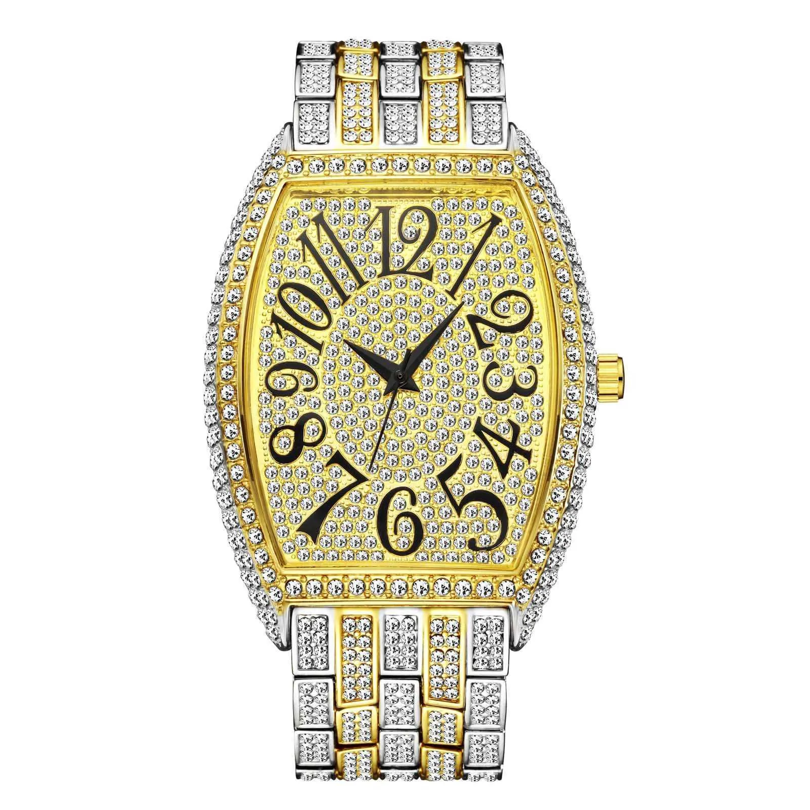 Titta på Fashion Diamond Barrel Full Diamond Large Dial Quartz Men's Watch