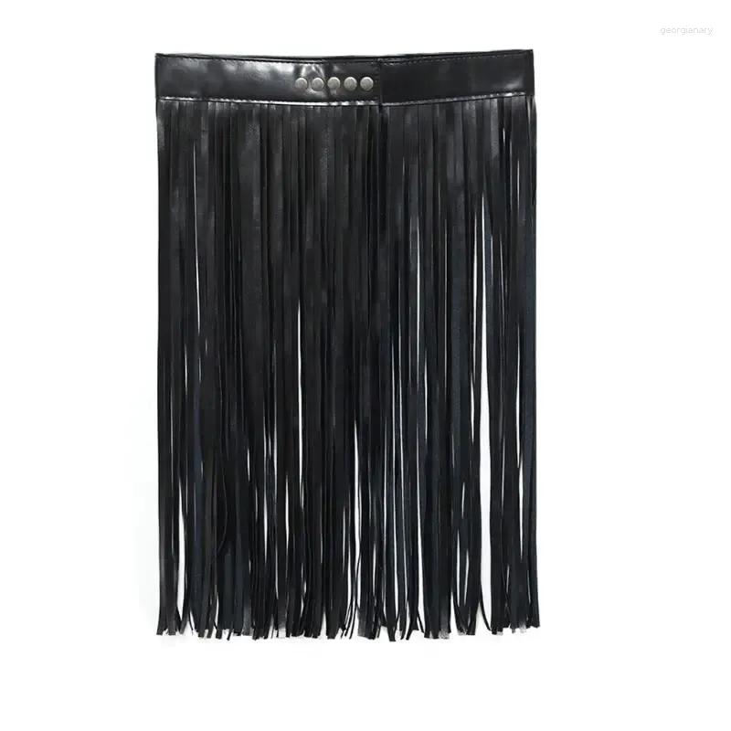 Skirts Womens High Waist Faux Leather Tassels Skirt For Body Harness Punk Party Clubwea N7YE