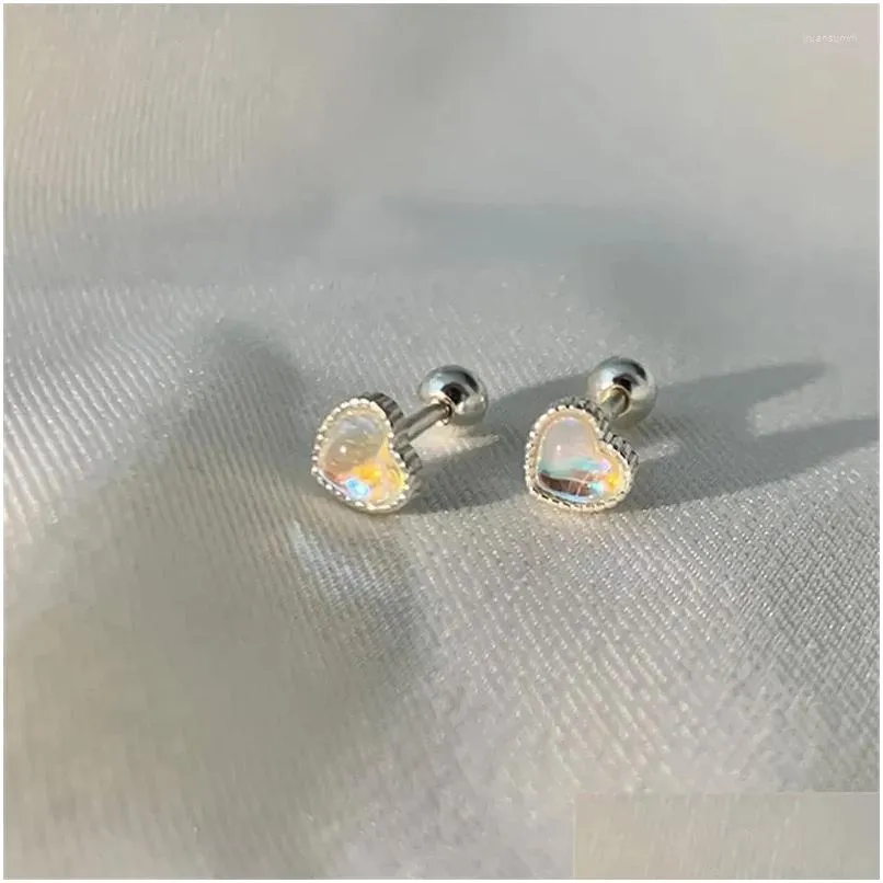 Boucles d'oreilles en argent 925 avec aiguille en opale, cœur d'amour pour femmes et filles, bijoux de fête de noël, cadeaux Pendientes Eh454, livraison directe Otb4C