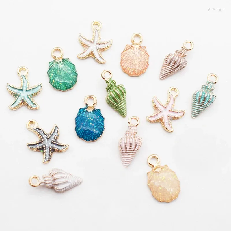 Encantos 13/15pcs Seaside Delight Conch Sea Shell Liga Espumante Pingentes Para DIY Acessórios Artesanais