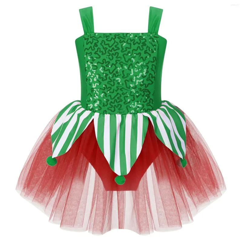 Meisje Jurken Kinderen Meisjes Candy Cane Kerst Kostuum Xmas Elf Party Cosplay Jurk Pailletten Gestreepte Kunstschaatsen Ballet Dans Turnpakje Tutu