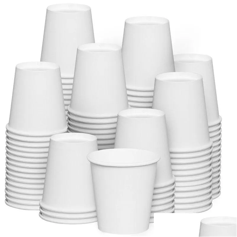 Gobelets jetables Pailles Gobelets en papier blanc jetables Boisson Boire du café Thé Tasse de lait Accessoires de boisson Livraison directe Maison Jardin Dhgqd