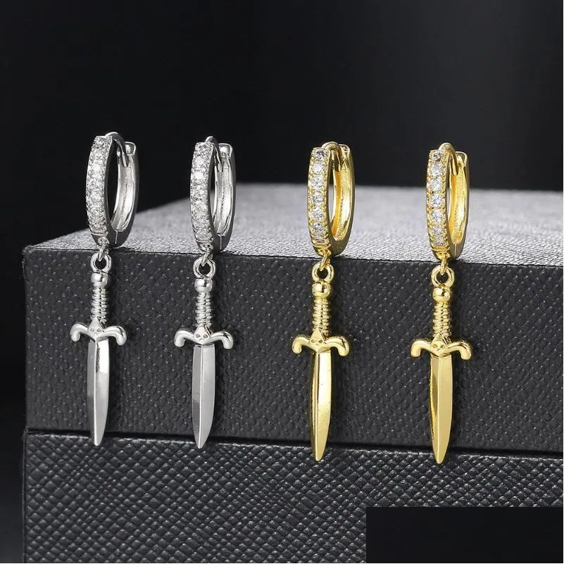 Hoop Huggie Hoop Hie Hip Hop Kniv Dagger Cross Shape Pendant Earrings For Women Man Dangle Earings Jewelry Rock Punk Drop Delivery Dhsmk