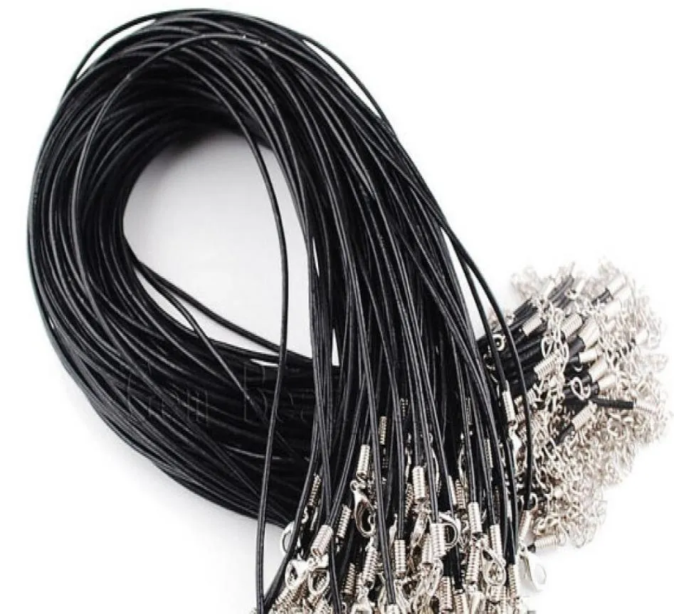 Целые ювелирные компоненты, много кожаного ожерелья, черный шнур из натуральной кожи, шнур 2 мм, застежка-лобстер, подходит для подвески8651758