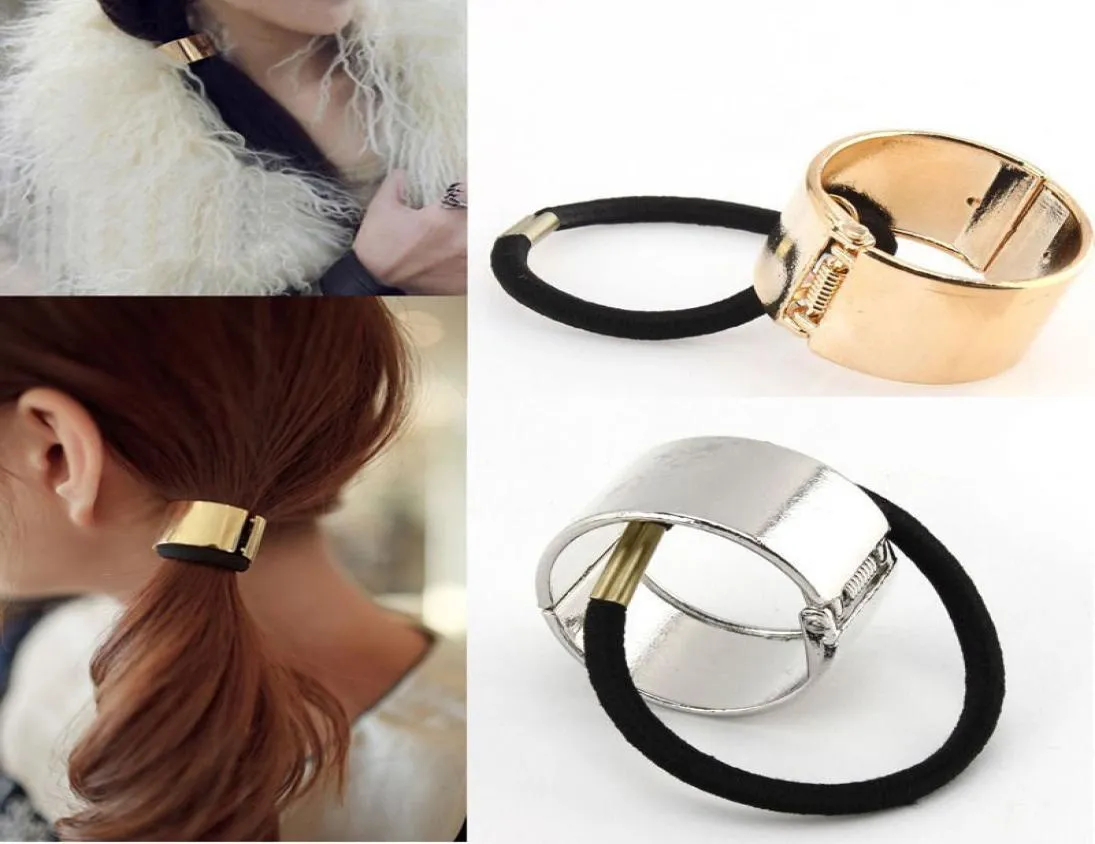 Fashion Promotion Metal Hair Band Round Trendy Punk Metal Hair Cuff Stretch Ponytail Holder Elastic Rope Band Tie for Women2098456