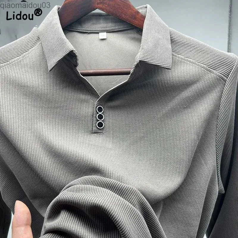 T-shirts masculins 2023 Business Office Office Fashion Polo-Neck Mens Mens Automne Hiver Casual All-Match Couleur solide T-shirt à manches longues