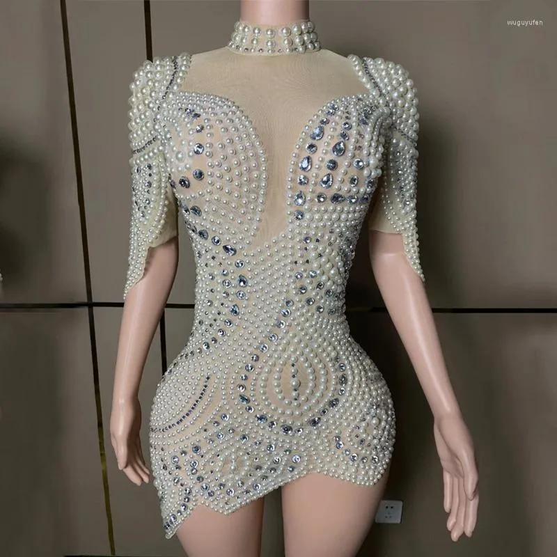 Sahne Giyim Işıltı Tam Gerçek Rhinestones Dress Kadın Partisi Doğum Günü Kutlama Kostüm Festivali Kıyafet Akşam Balo Elbiseleri XS6956