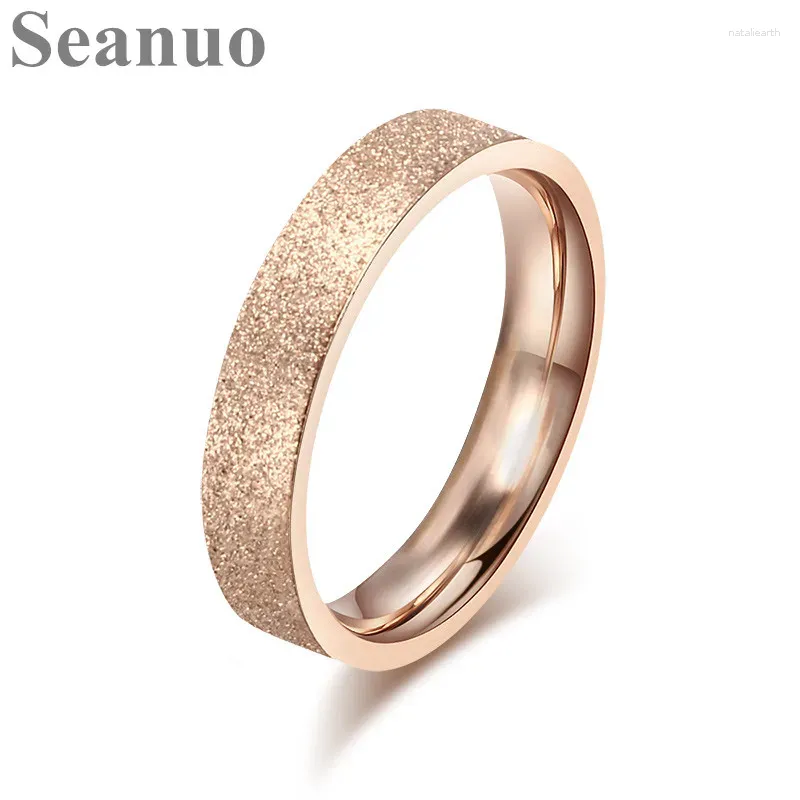 Con pietre laterali Seanuo 2024 4mm colore oro rosa Scrub anello nuziale da donna trendy gioielli femminili in acciaio inossidabile Bague all'ingrosso