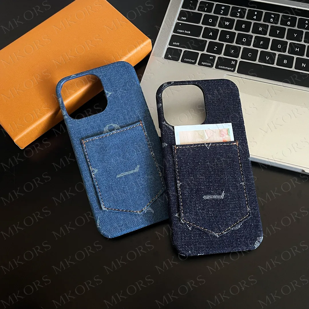 Luxuriöse Jeans-Tuch-Kartentasche-Handyhülle für iPhone 15 14 13 12 Pro Max Harte TPU-Rückschale Tragbare Aufbewahrungshülle Schutzhülle Bumper iPhone15 14pro