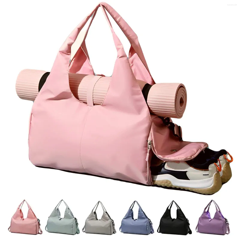 Sacs de courses Yoga Sac de sport pour femmes Duffel avec support de tapis Compartiment à chaussures Weekender Voyage Fourre-tout Poches sèches et humides